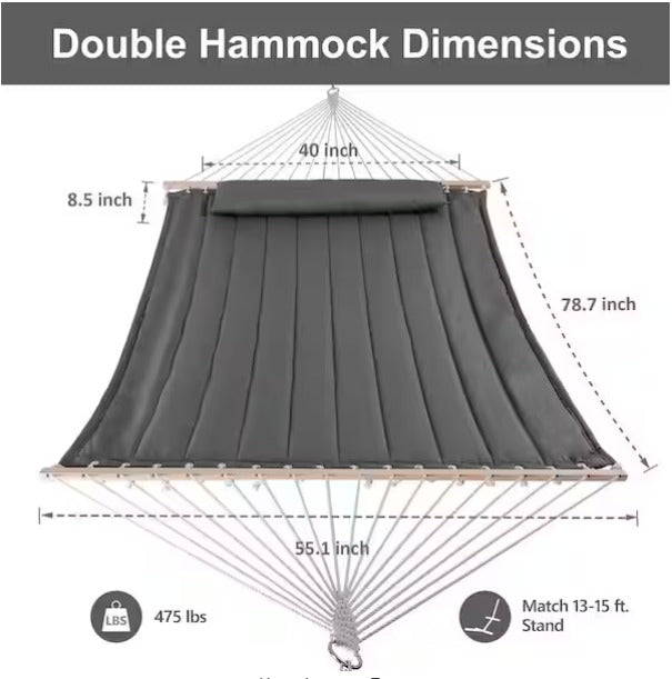 2-Person Hammock with Hardwood Spreader Bar and Pillow