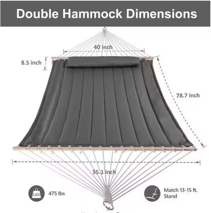 2-Person Hammock with Hardwood Spreader Bar and Pillow
