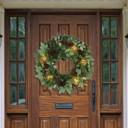 32" Greenery Wreath with Pre-Lit Spheres