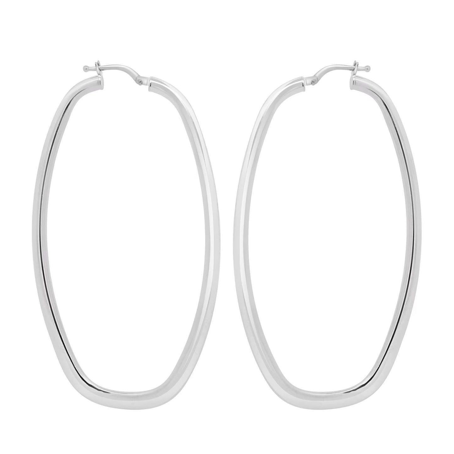 Oval Squared Hoop Earrings in Sterling Silver