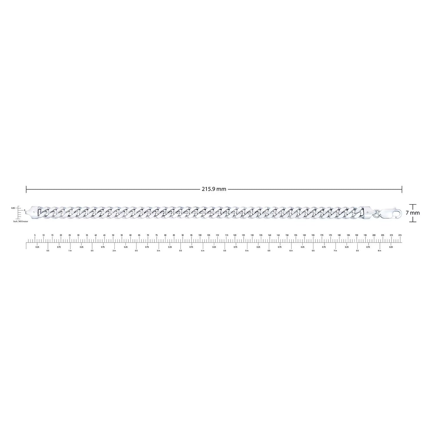 Polished Miami Cuban Chain Bracelet in Sterling Silver, 7mm