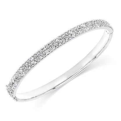 White Sapphire Oval Bangle Bracelet in Sterling Silver