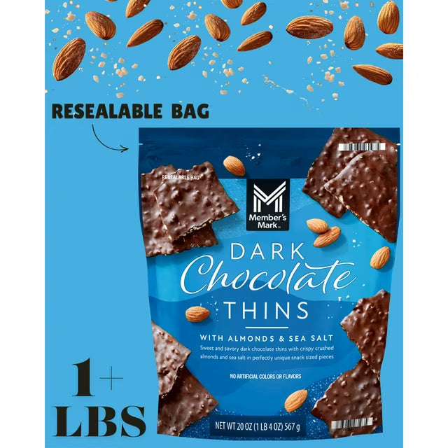 Dark Chocolate Thins with Almonds & Sea Salt, 20 oz.