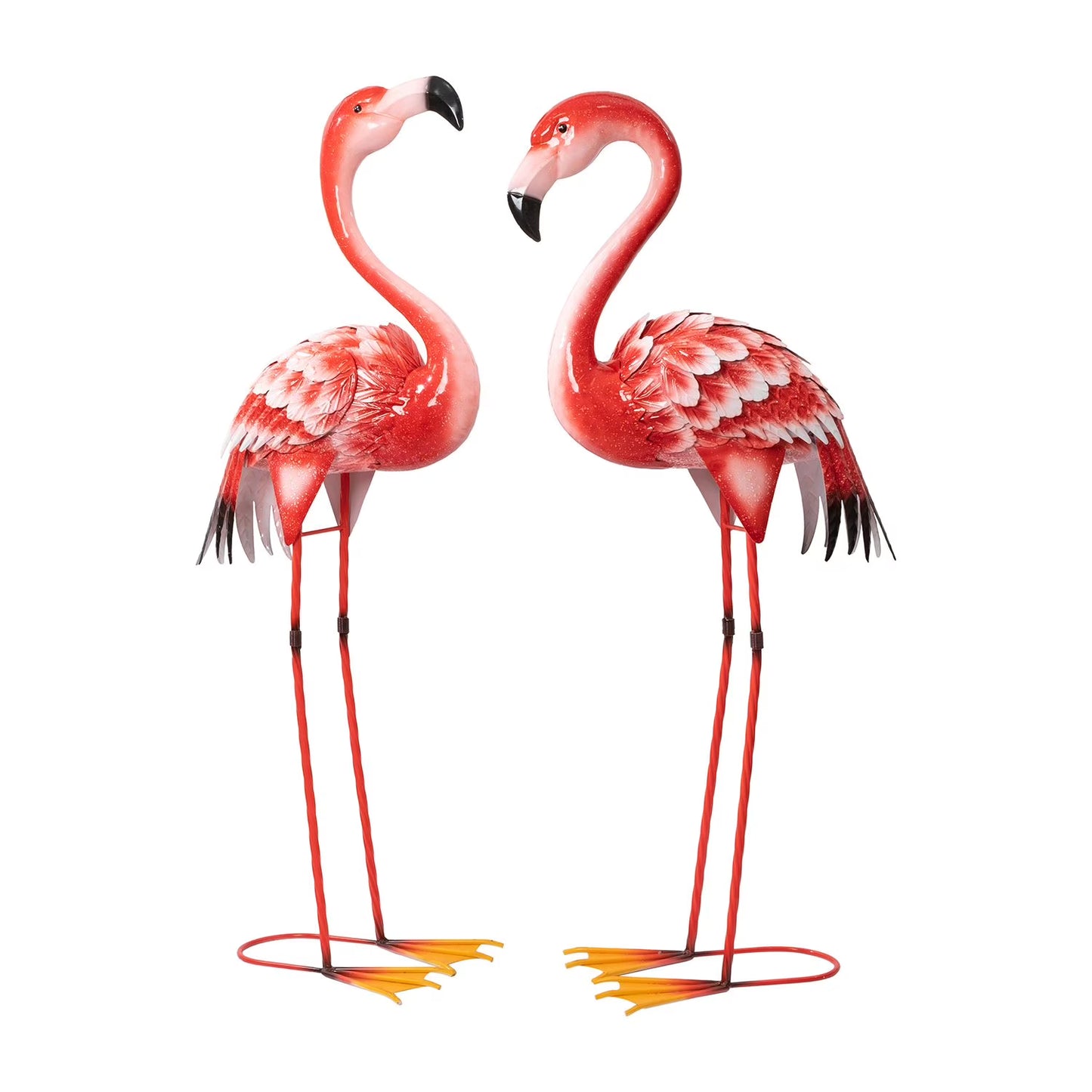Metal Flamingo Statues, Set of 2