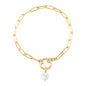 Cultured Pearl Charm Paperclip Bracelet in 14K Gold