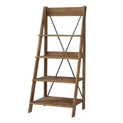 68" Solid Wood Ladder Bookshelf, Brown