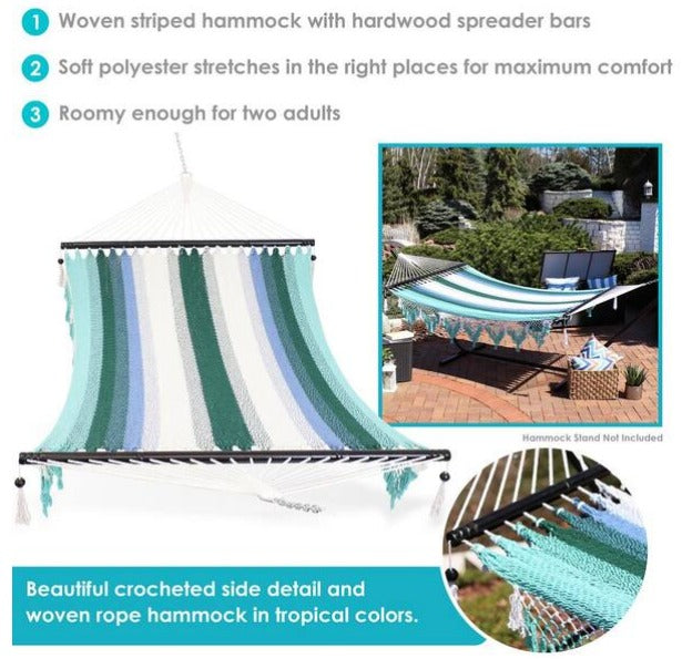 2-Person Woven Hammock with Wooden Spreader Bars