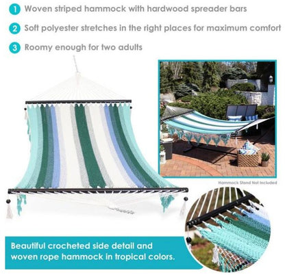 2-Person Woven Hammock with Wooden Spreader Bars
