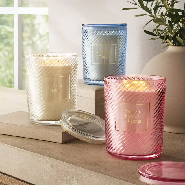 3-Wick Ribbed Glass Candle, 28 oz.