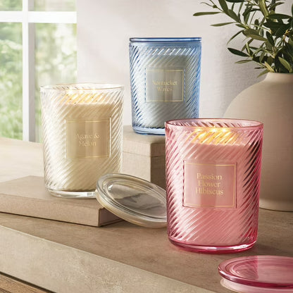 3-Wick Ribbed Glass Candle, 28 oz.