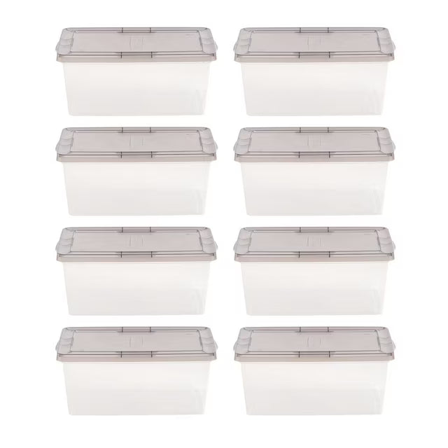 Plastic Storage Box with Gray Lid, 8 Piece Set