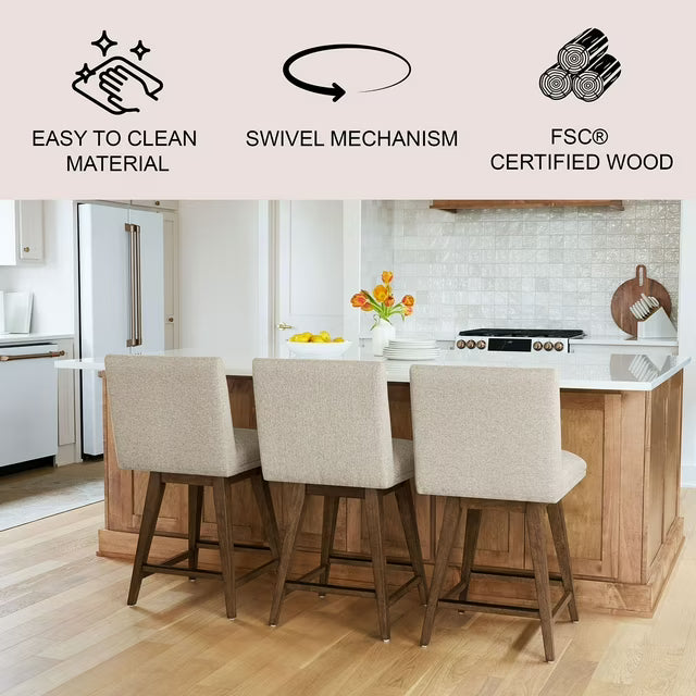 Hastings Fabric Swivel Counter Stool, Brown