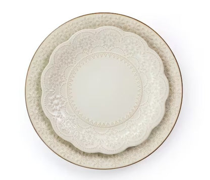 16-Piece Contessa Embossed Ivory Stoneware Dinnerware Set