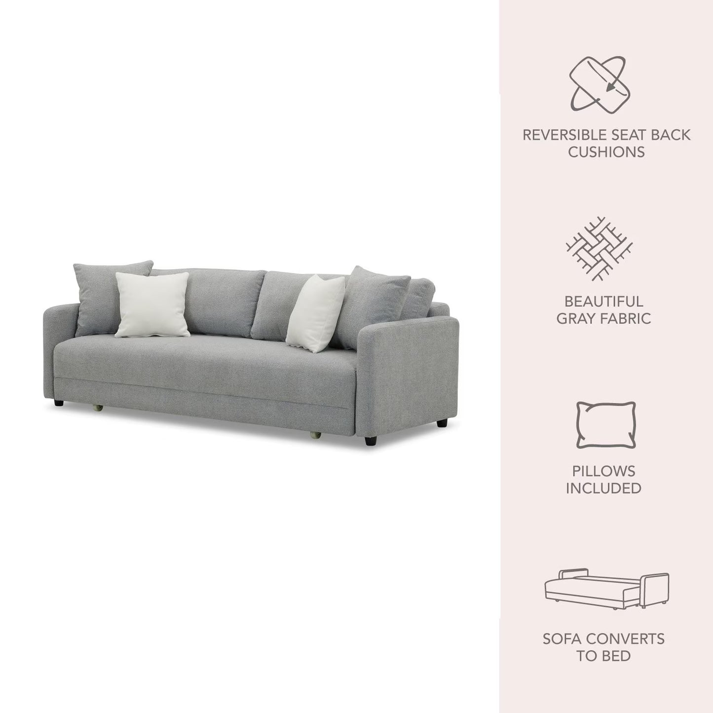 Convertible “Sit & Sleep” Sofa, Gray