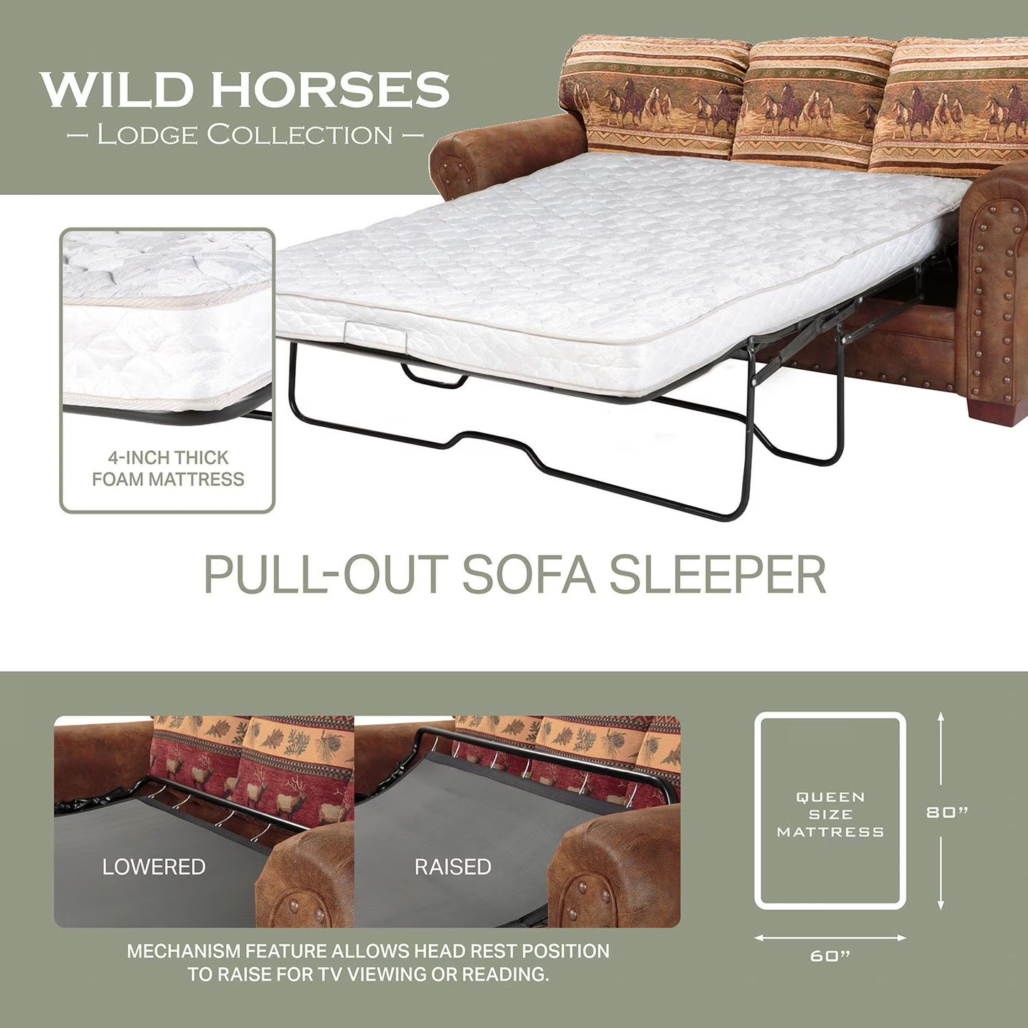 Wild Horses Rustic Faux-Leather Sleeper Sofa