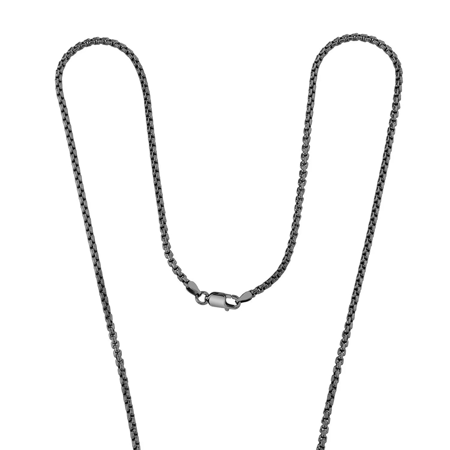 Men's Black Spinel Dog Tag Pendant Chain Necklace in Sterling Silver