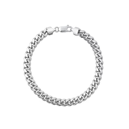 Polished Miami Cuban Chain Bracelet in Sterling Silver, 7mm