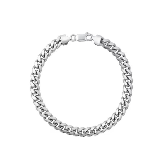 Polished Miami Cuban Chain Bracelet in Sterling Silver, 7mm
