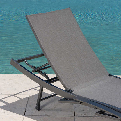 SunVilla Commercial Sling Wave Chaise Lounge with Adjustable Armrests, 2-Pack