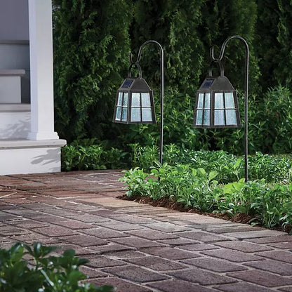 Deck Impressions Farmhouse-Style Solar LED Lanterns with Shepherd's Hooks – 4-Pack