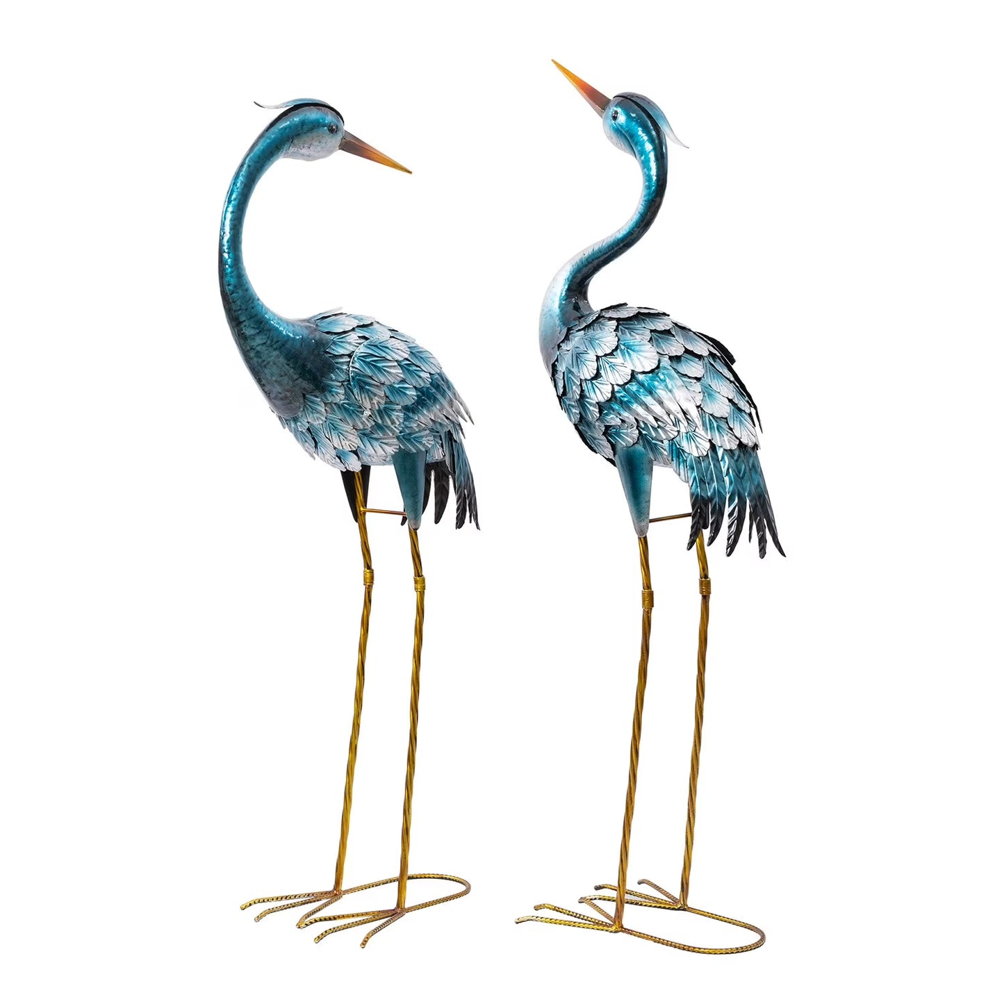 Metal Crane Statues, Set of 2
