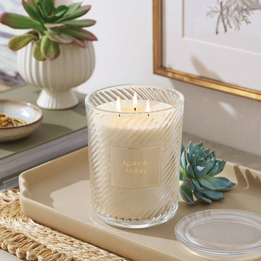 3-Wick Ribbed Glass Candle, 28 oz.