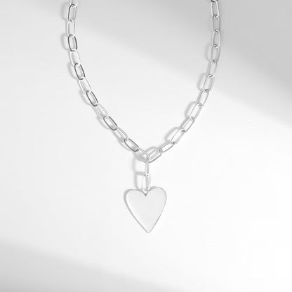 Heart Paperclip Chain Pendant Necklace in Sterling Silver