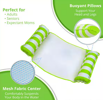 Lime Green Water Inflatable 4-in-1 Pool Hammock Floating Lounger, 2-Pack