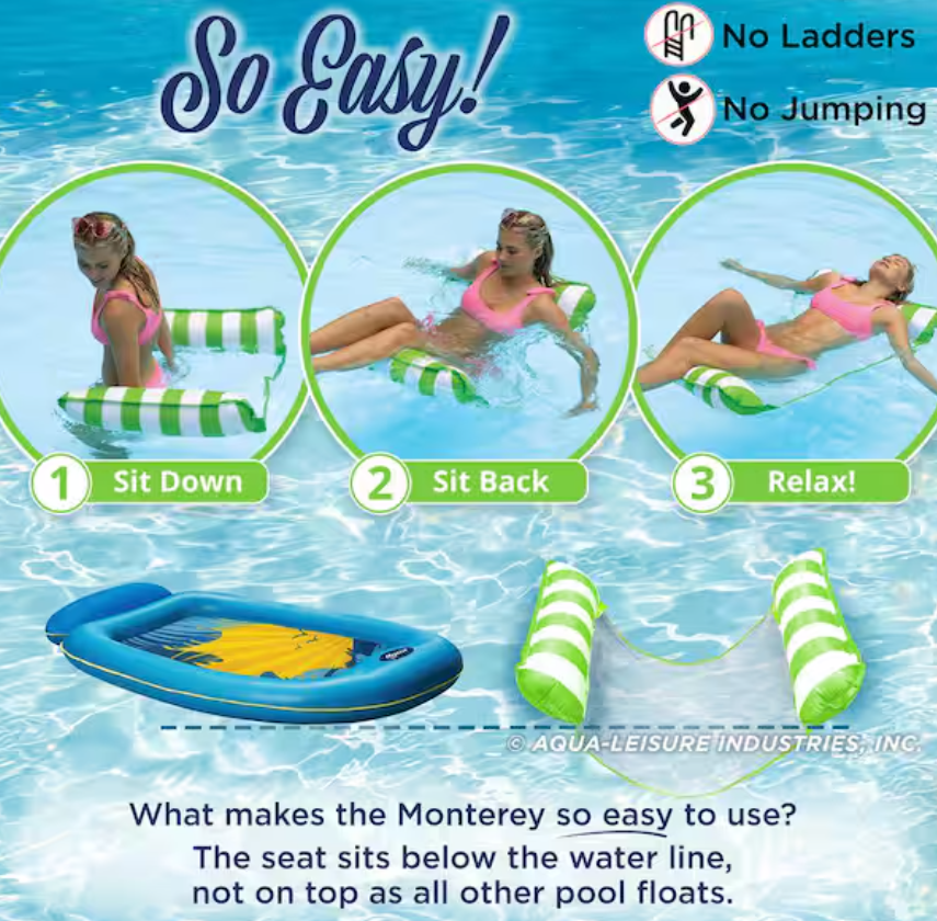 Lime Green Water Inflatable 4-in-1 Pool Hammock Floating Lounger, 2-Pack