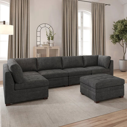 Tisdale Modular Sectional 6-piece Dark Gray with Storage Ottoman
