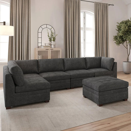 Tisdale Modular Sectional 6-piece Dark Gray with Storage Ottoman