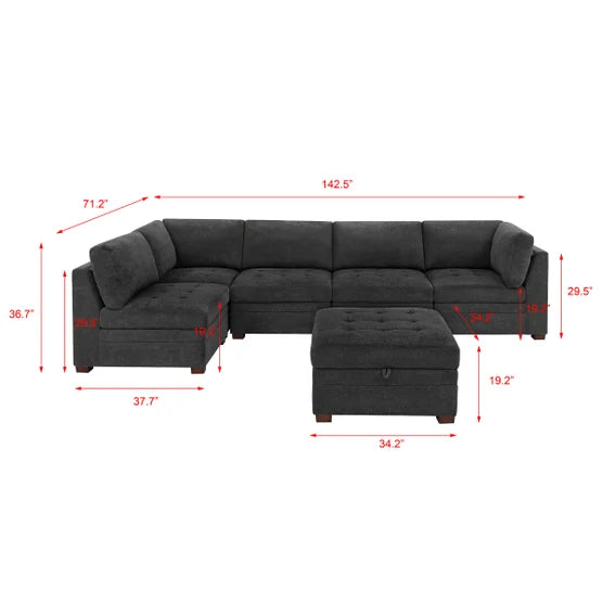 Tisdale Modular Sectional 6-piece Dark Gray with Storage Ottoman