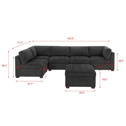 Tisdale Modular Sectional 6-piece Dark Gray with Storage Ottoman