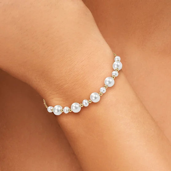 Freshwater Cultured 5-8mm Pearl 14kt Yellow Gold Bolo Bracelet