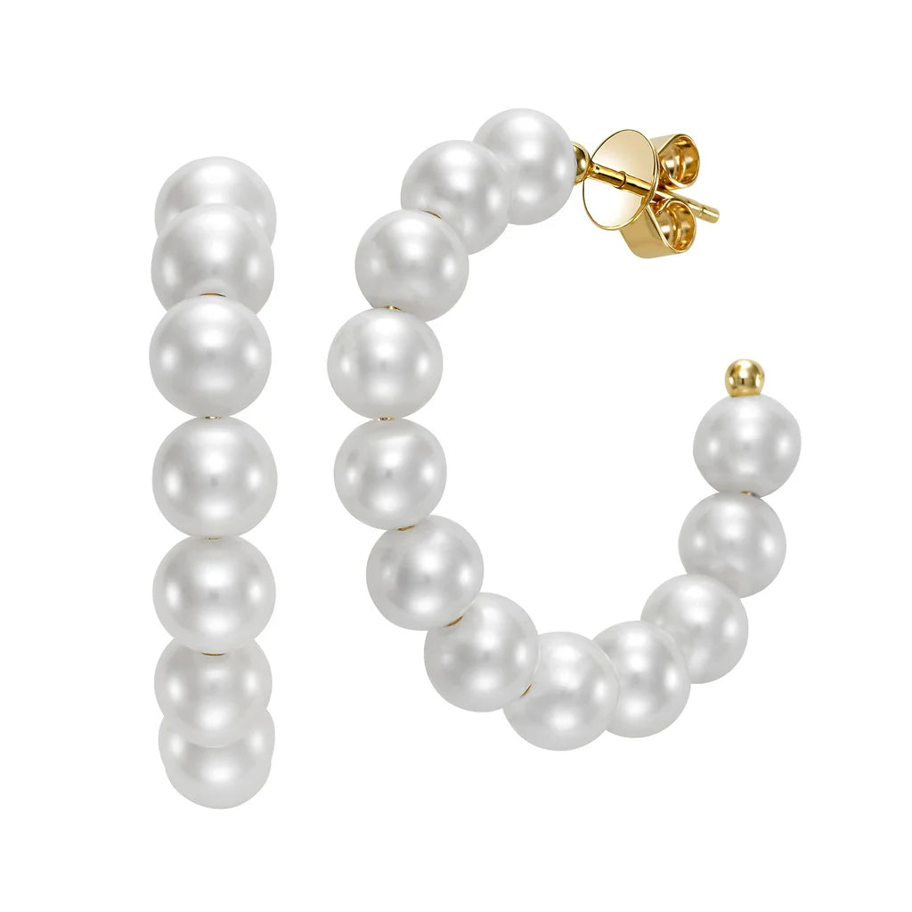 Freshwater Cultured 6-7mm Pearl 14kt Yellow Gold Hoop Earrings