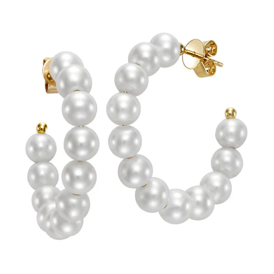 Freshwater Cultured 6-7mm Pearl 14kt Yellow Gold Hoop Earrings
