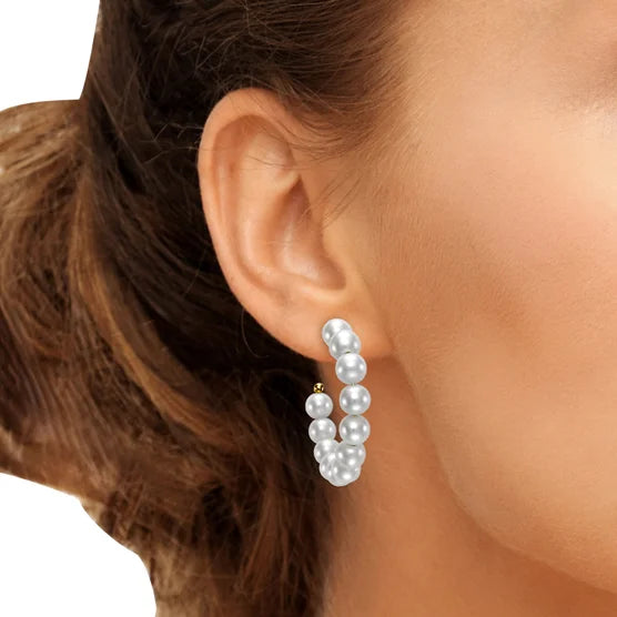 Freshwater Cultured 6-7mm Pearl 14kt Yellow Gold Hoop Earrings