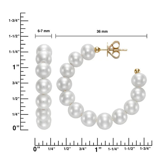 Freshwater Cultured 6-7mm Pearl 14kt Yellow Gold Hoop Earrings