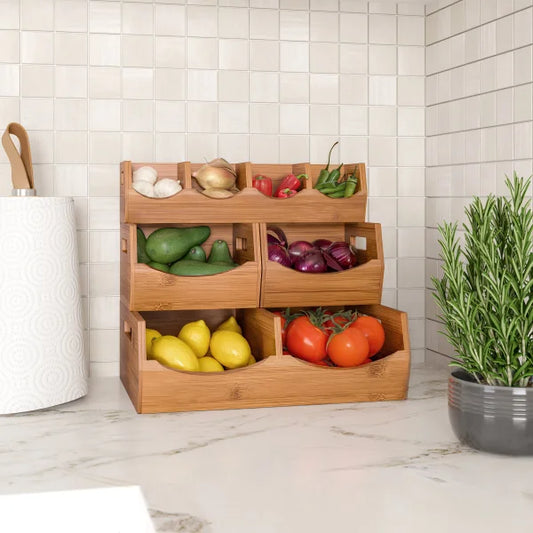 Bamboo Stackable Bin Organizer, 4-piece