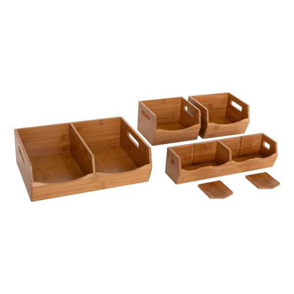 Bamboo Stackable Bin Organizer, 4-piece