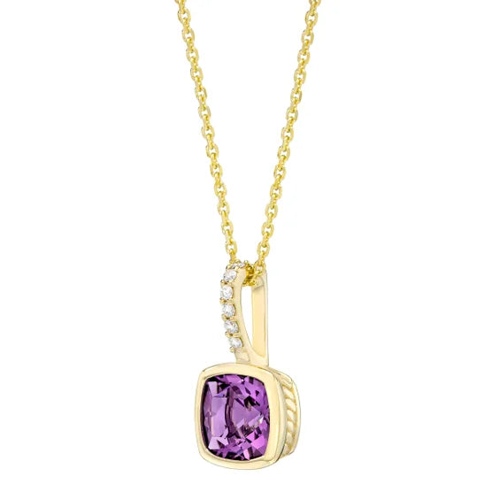 Amethyst and Diamond 14kt Yellow Gold Pendant