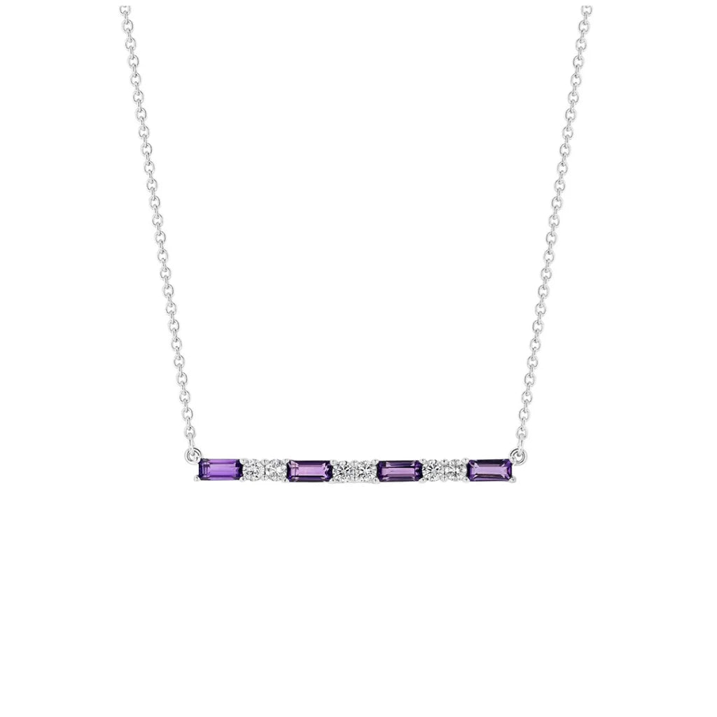 Amethyst and Diamond 14kt White Gold Bar Necklace