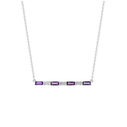 Amethyst and Diamond 14kt White Gold Bar Necklace