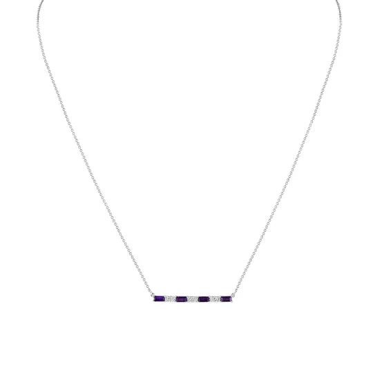 Amethyst and Diamond 14kt White Gold Bar Necklace