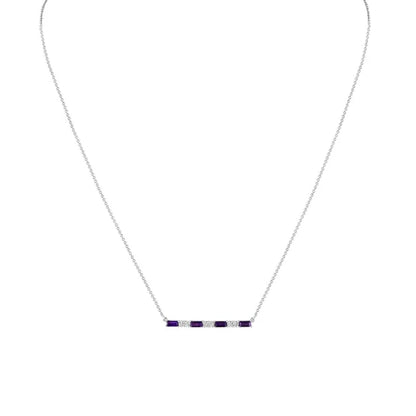 Amethyst and Diamond 14kt White Gold Bar Necklace