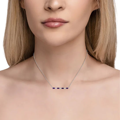 Amethyst and Diamond 14kt White Gold Bar Necklace