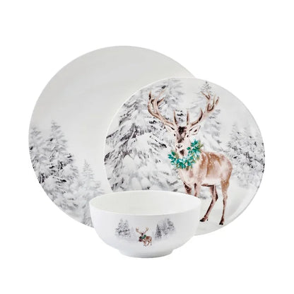 Mikasa Deer Woodsy Winter 12-piece Bone China Dinnerware Set