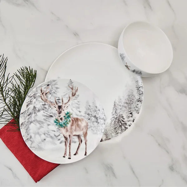 Mikasa Deer Woodsy Winter 12-piece Bone China Dinnerware Set