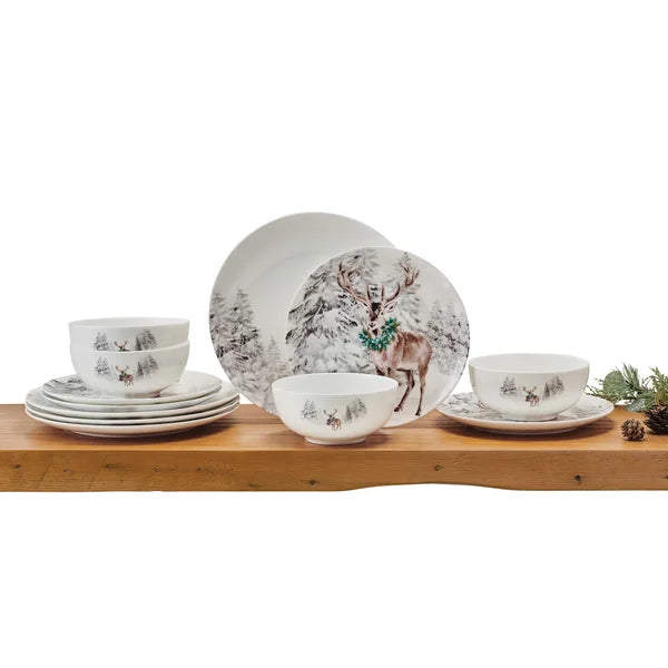 Mikasa Deer Woodsy Winter 12-piece Bone China Dinnerware Set