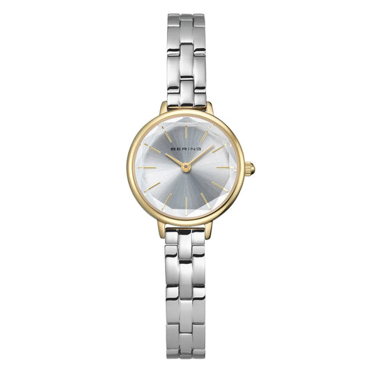 Faceted Crystal Two Tone Stainless Steel Women's Quartz Watch, 24mm
